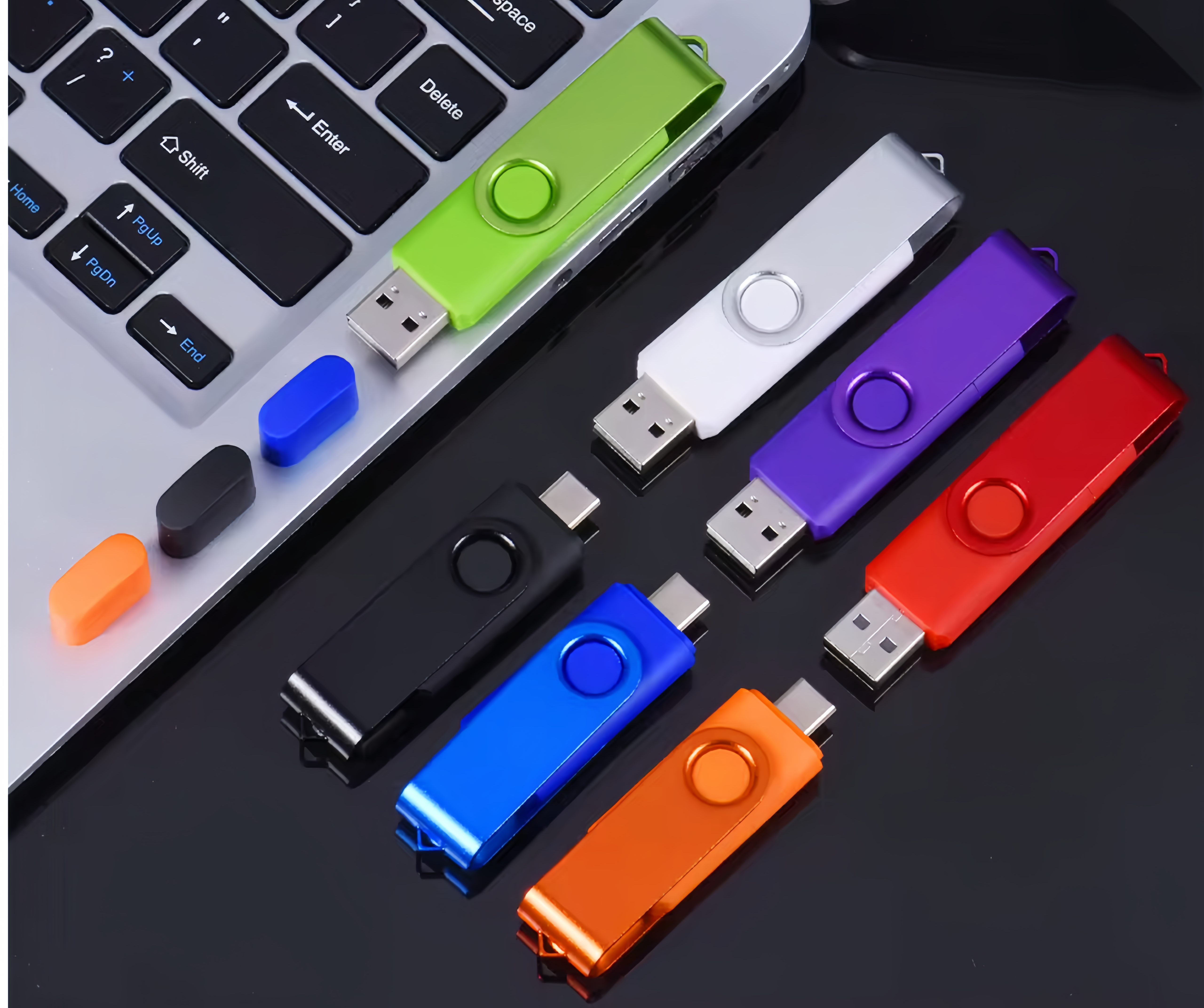 (1/100x Pack) 64/128GB 2 In 1 USB - Type C Key Flash Drive