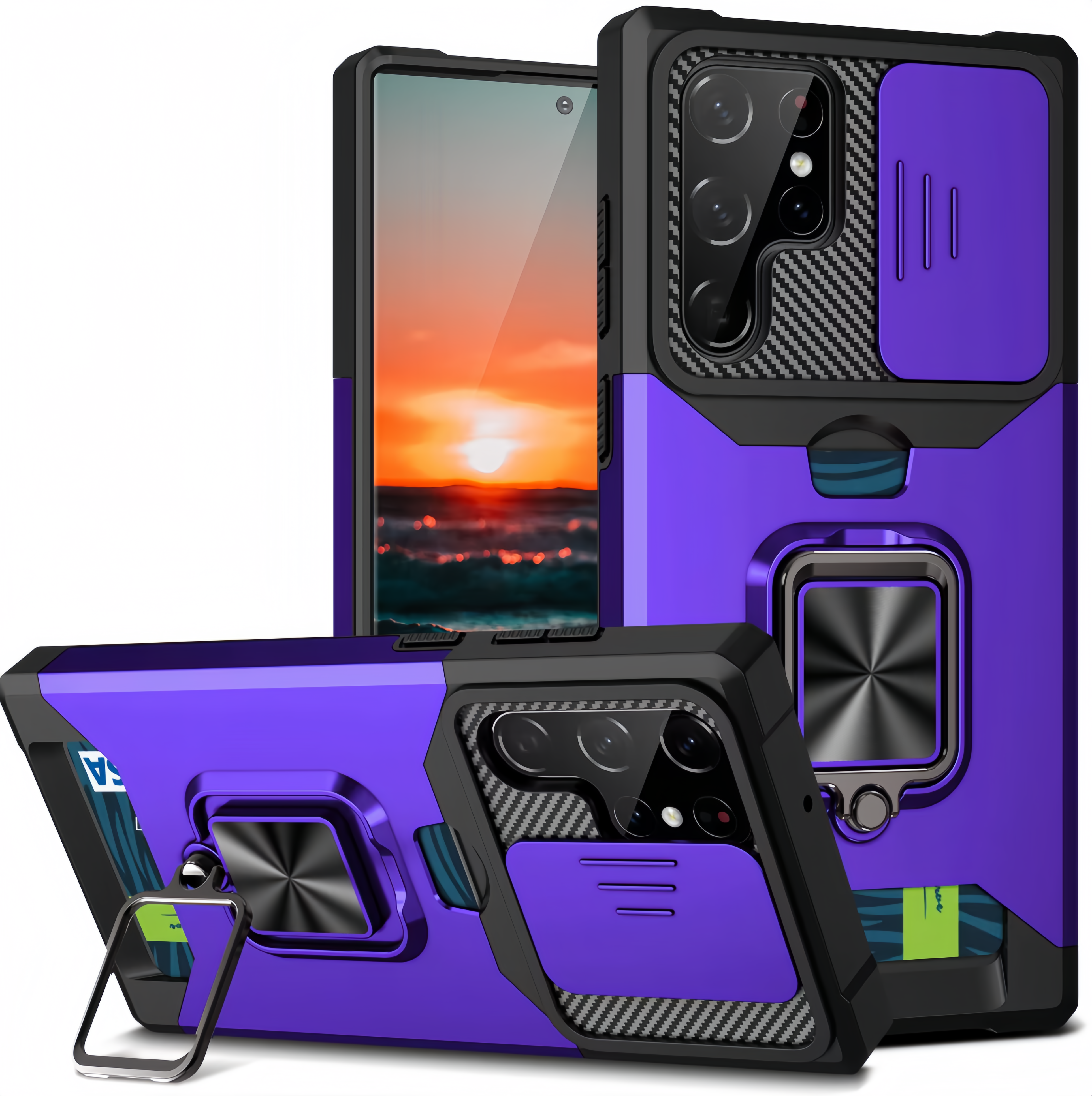 (25/250x Pack) S23 Series Magnetic Heavy Duty Samsung Case With Lens Cover + Card Holder