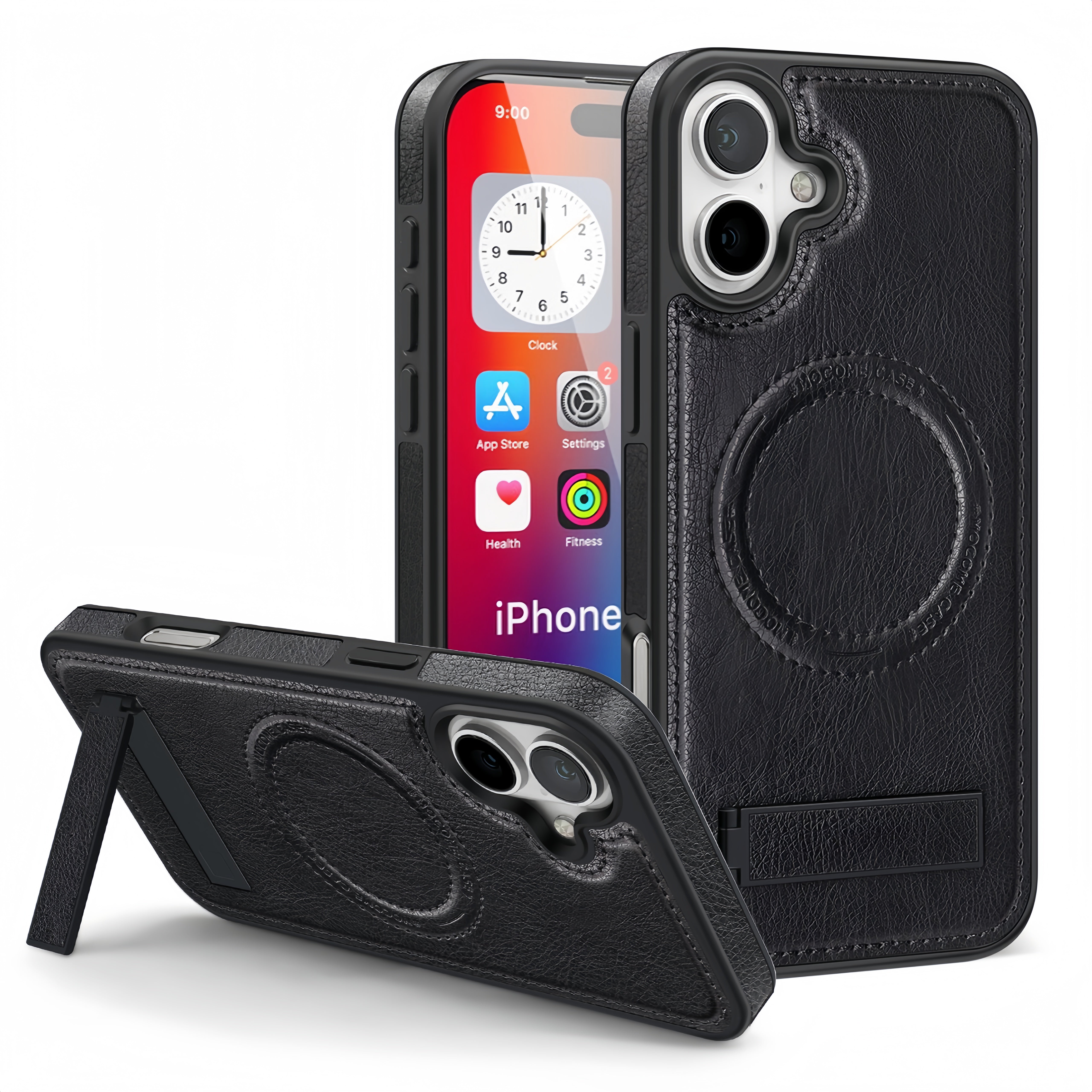 (1/100x) 15 Series Magnetic Luxury Vegan Leather iPhone Case With Stand