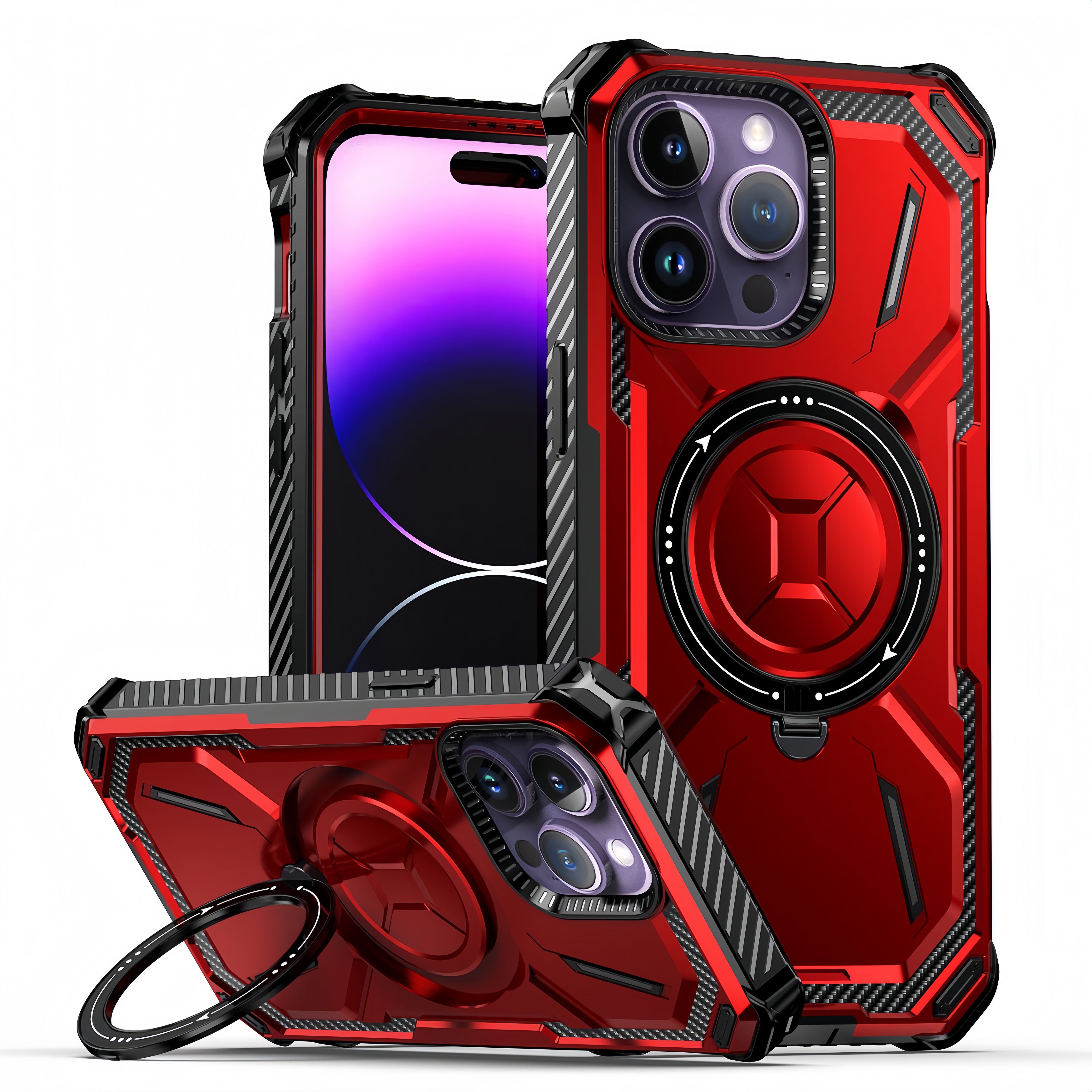 (1/100x Pack) 15 Series Dual Layer Shockproof Magnetic Kickstand iPhone Case