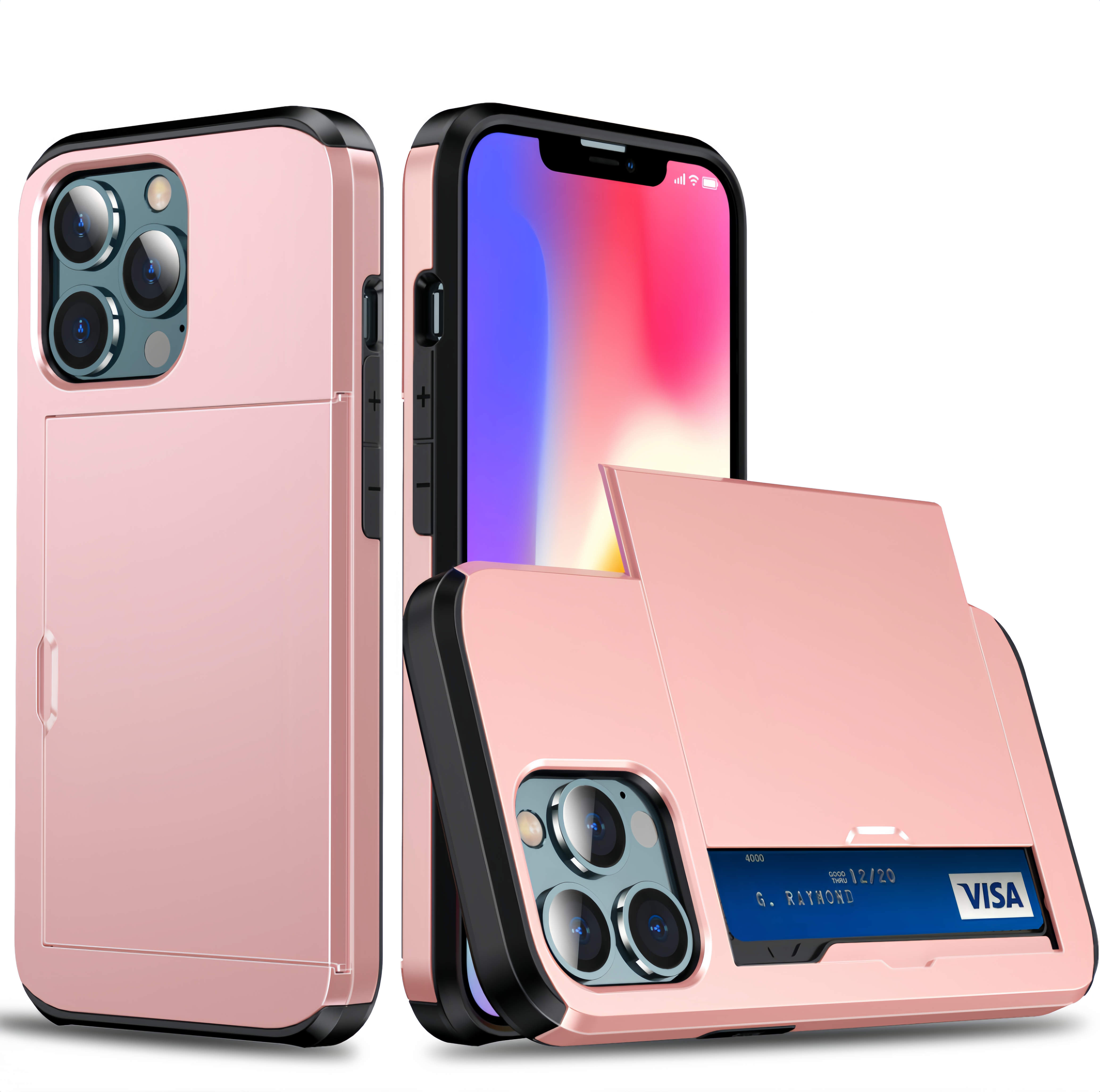 (1/100x Pack) 15 Series Hard Shell Hybrid Card Holder iPhone Case