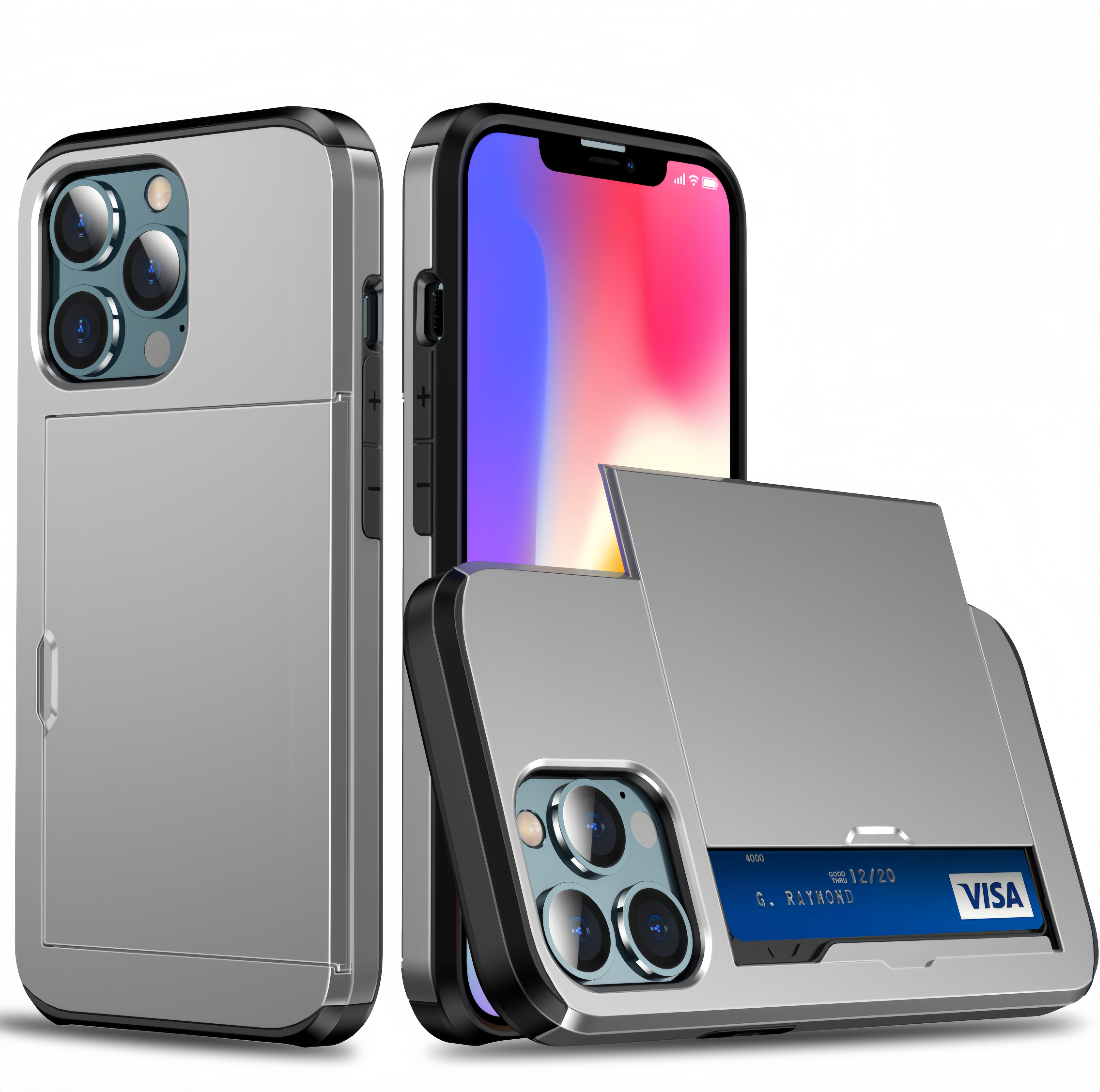 (1/100x Pack) 15 Series Hard Shell Hybrid Card Holder iPhone Case