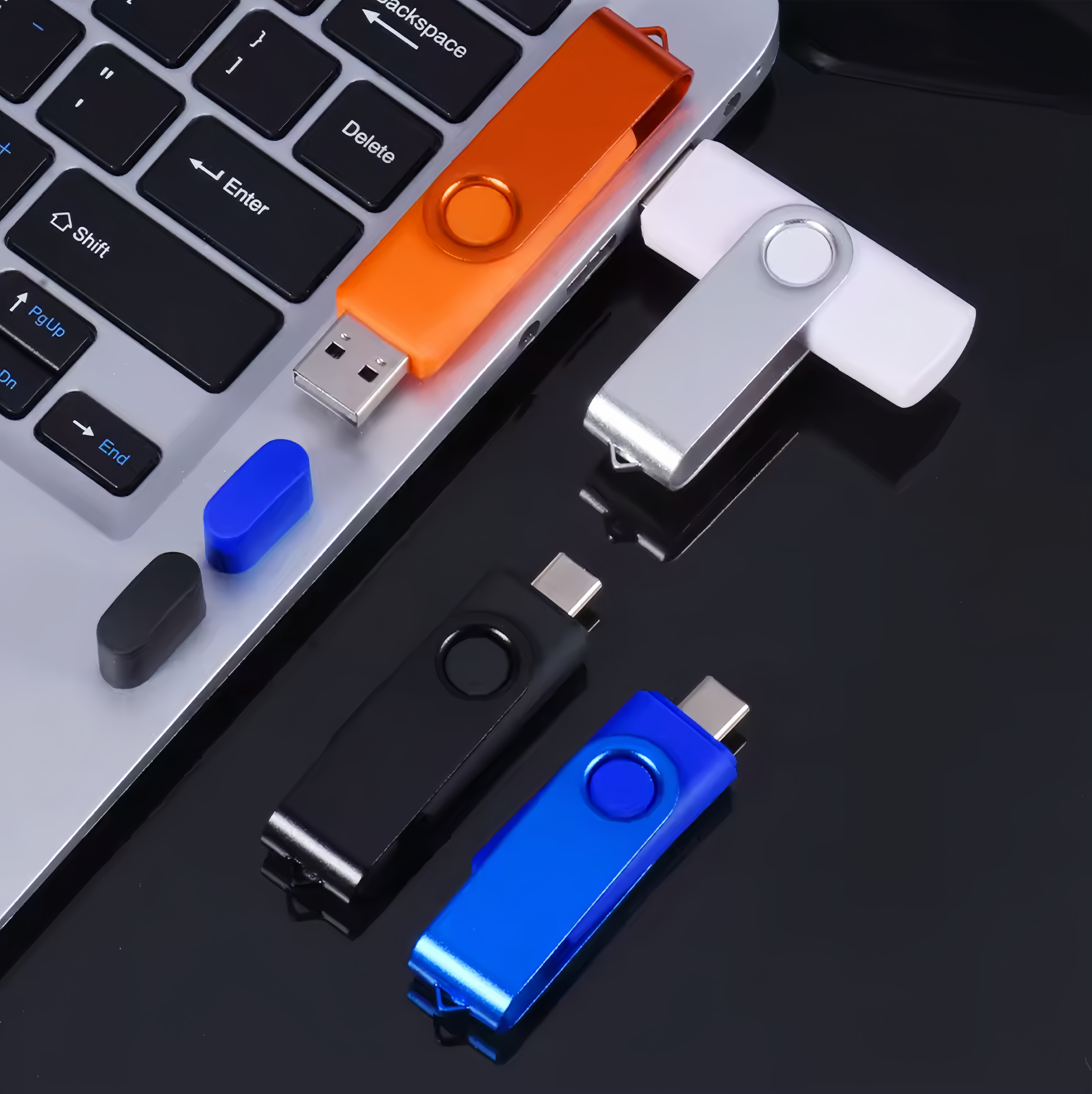 (1/100x Pack) 64/128GB 2 In 1 USB - Type C Key Flash Drive
