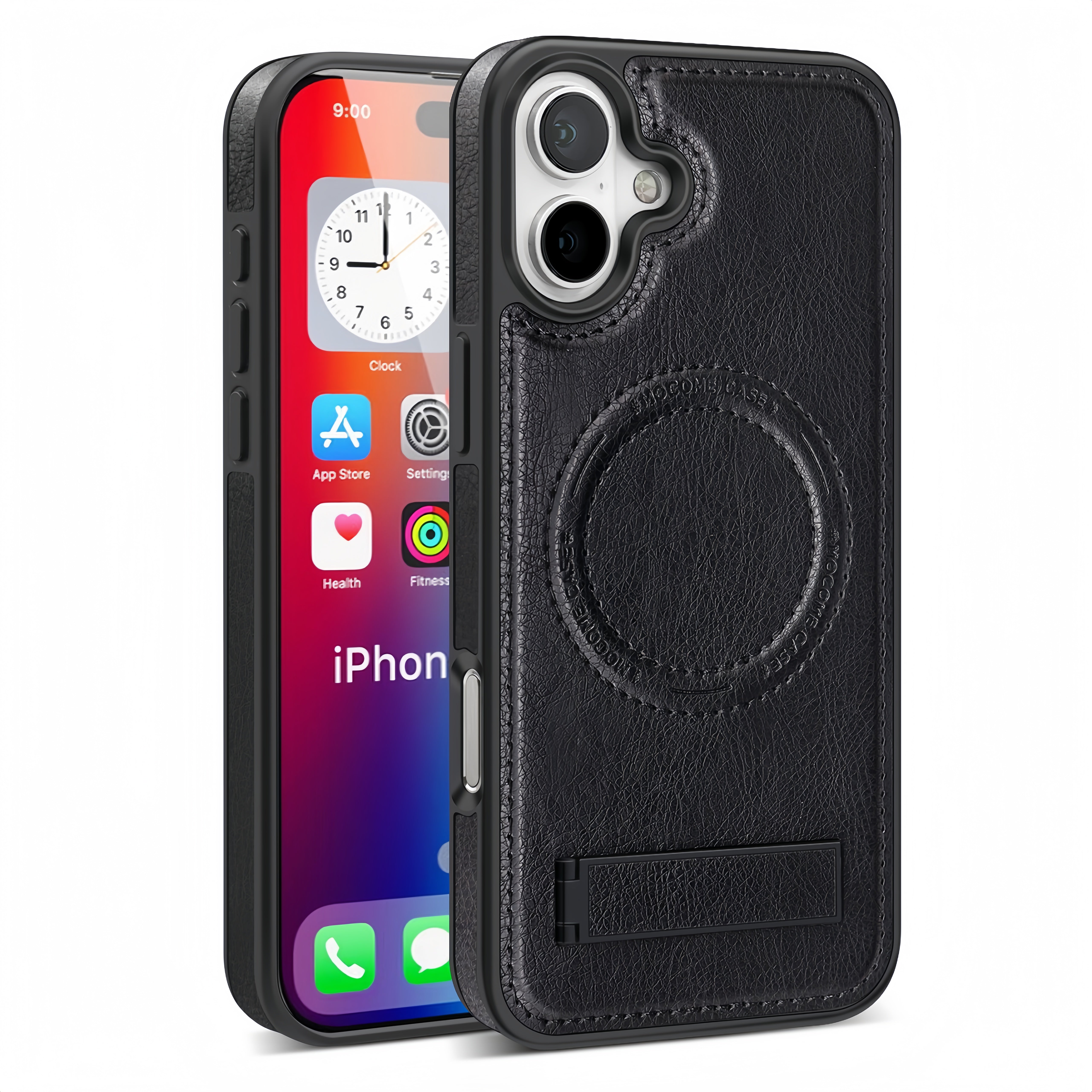 (25/250x) 15 Series Magnetic Luxury Vegan Leather iPhone Case With Stand