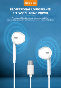 (100/500x Pack) Abodos 1.2m Type-C Wired Earphones