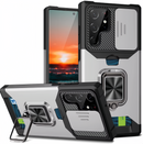 (25/250x Pack) S23 Series Magnetic Heavy Duty Samsung Case With Lens Cover + Card Holder