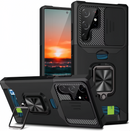 (25/250x Pack) S23 Series Magnetic Heavy Duty Samsung Case With Lens Cover + Card Holder